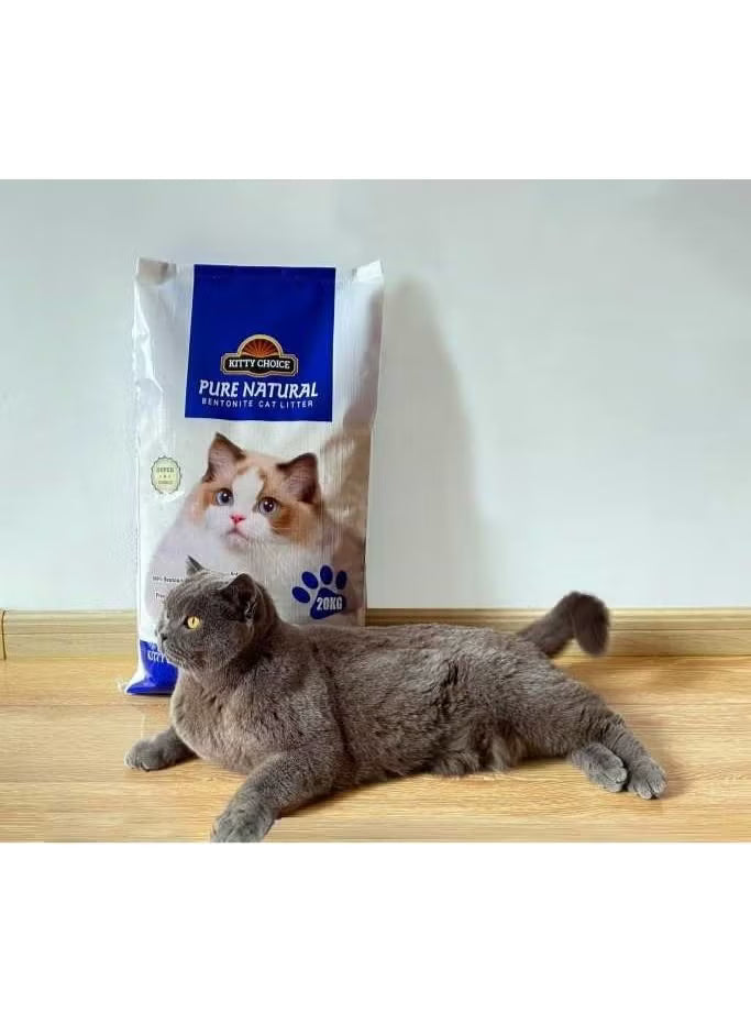 Pure Natural bentonite cat litter bag with paw-print logo, blue and white