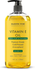 Large Majestic Pure vitamin E oil bottle with pump, 8 fl oz; 100% pure & natural.