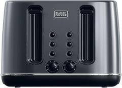 BLACK+DECKER Premium 4 Slice Stainless Steel Toaster – 2300W Dual Sided Heating with 6 Level Independent Browning Control, Defrost & Reheat LED Buttons, 4-Slot Design, 36mm Wide Slots | SSET425-B5