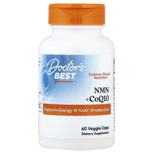 Doctor's Best NMN + CoQ10 supplement bottle with orange cap, 60 veggie caps