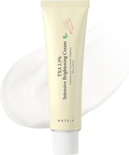 Brightening cream tube with white cap, pale cream color, labeled TXA 2.5% Intensive
