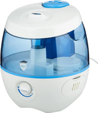 Vicks Sweet Dreams humidifier with white base, blue top, and clear mist chamber