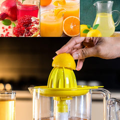 Geepas Portable Citrus Juicer Set Non Slip Feet Transparent Lid Plastic Body Effortless Juicer with 2 Cones Bi-Direction Twist for Quick Nutritious Juices 1 L 25 W GCJ9900 Yellow/White