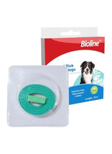 Bioline flea and tick dog collar, teal coiled collar on blister pack