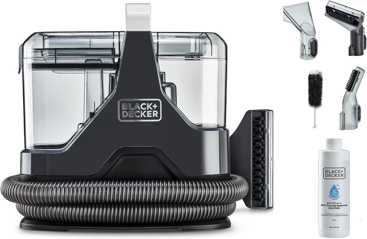 BLACK+DECKER 600W Multisurface Spot Cleaner for Carpet, Sofa, Upholstery, Stairs & Car Interior | Stain Remover with Dual Tank System, 5 Attachments, Cleaning Solution, Black | BHSC600C-B5