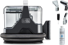 BLACK+DECKER spot cleaner base with clear tank, hose, and brush attachment set