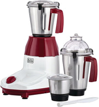BLACK+DECKER 3-in-1 mixer grinder set, stainless jars with lids, red-white base