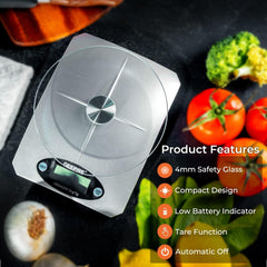 GEEPAS GBS4209 Digital Kitchen Scale 5Kg Capacity|Low battery and Over load Indication|Automatic Zero and Switch off|