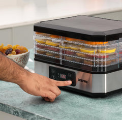 Geepas 500W Digital Food Dehydrator - 5 Large Trays, Adjustable Temperature & 1-48 Hours Timer | Ideal for Fruit, Healthy Snacks, Vegetables, Meats & Chili