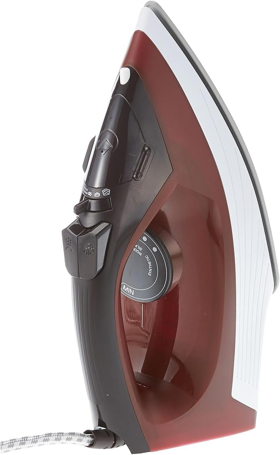 Black+Decker steam iron with ceramic soleplate, dark body and red water tank