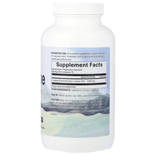 L-lysine dietary supplement bottle with blue Supplement Facts panel, white cap