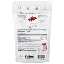 Micro Ingredients evening primrose oil supplement pouch back with facts panel and barcode