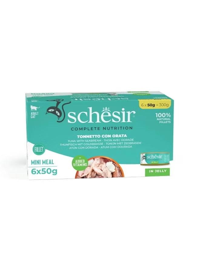 Schesir Complete & Balanced Nutrition Wet Cat Food in Jelly – Tuna with Seabreem, Multi Pack (6 × 50g)