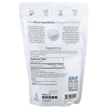 Potassium chloride supplement pouch, Micro Ingredients, supplement facts panel and QR code