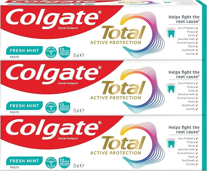 Colgate Toothpaste Total Active Protection, Fresh Mint Toothpaste, 3x75 ml, 3 Pack