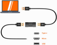 USB extension coupler 2 pack connecting two USB cables with laptop in background