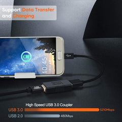 USB extension coupler 2 pack with high speed USB 3.0 support for data transfer and charging