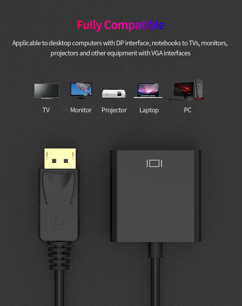 Mumzar DisplayPort to VGA adapter cable for connecting laptops, monitors, and projectors