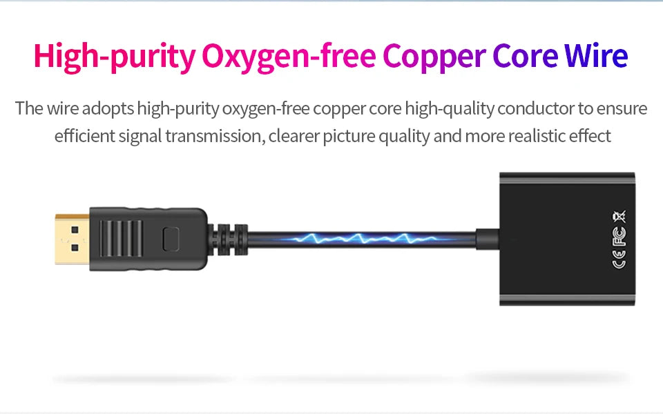 Mumzar DisplayPort to VGA adapter cable featuring high-purity oxygen-free copper core for clear signal transmission