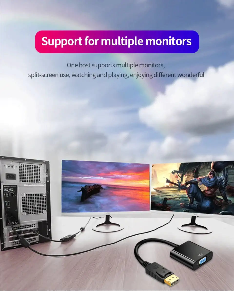 Mumzar DisplayPort to VGA adapter cable for connecting multiple monitors for enhanced productivity