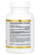Astaxanthin supplement facts label on bottle, serving size 1 softgel, 12 mg