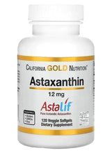 Astaxanthin 12 mg veggie softgel supplement bottle, front label with Astalif
