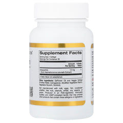 California Gold Nutrition Astaxanthin Supplement 12mg in a white bottle with supplement facts label