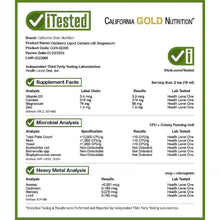 iTested certificate label for kids liquid calcium with magnesium, vitamin D and zinc
