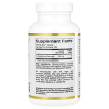 Supplement facts label on white supplement bottle with ingredients and 500 mg L-glutathione