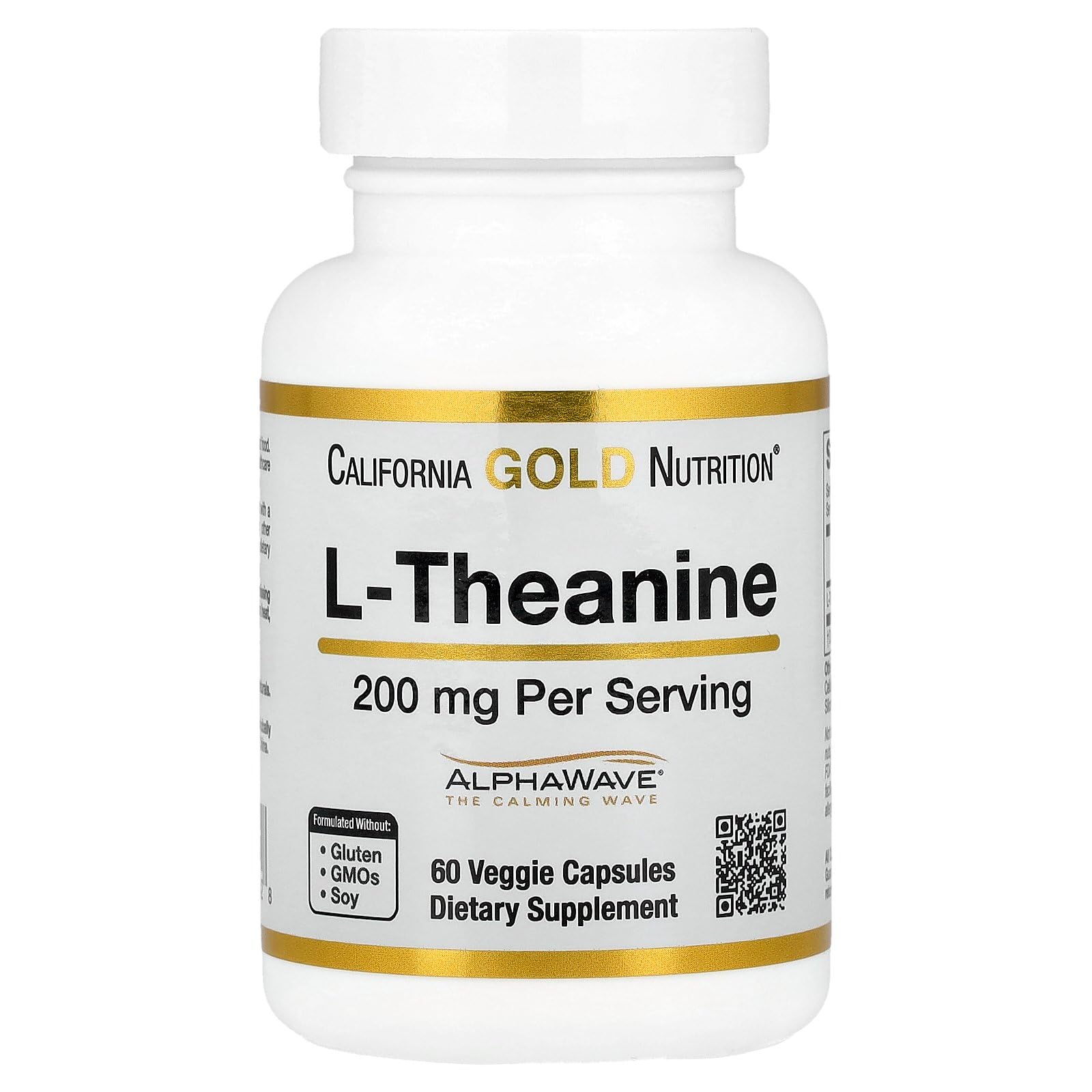 California Gold Nutrition L-Theanine 200mg capsules UAE, a dietary supplement with 60 veggie capsules