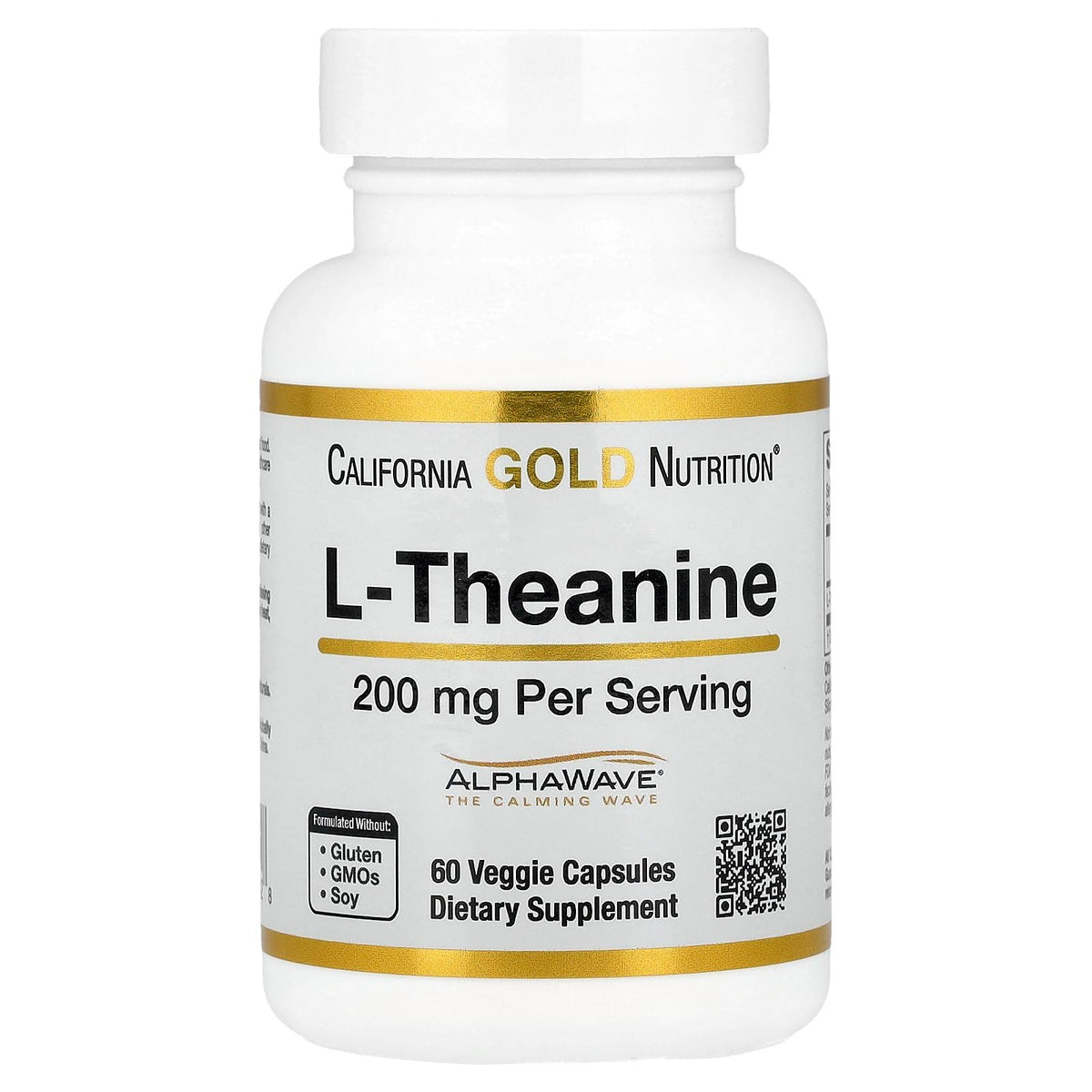 California Gold Nutrition L-Theanine 200mg capsules UAE, a dietary supplement with 60 veggie capsules