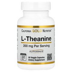 California Gold Nutrition L-Theanine 200mg capsules UAE, a dietary supplement with 60 veggie capsules