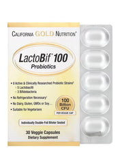 California Gold Nutrition LactoBif 100 Probiotics 100 Billion CFU in a blister pack of 30 veggie capsules