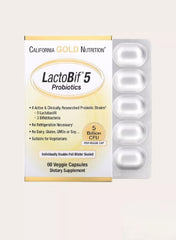 California Gold Nutrition LactoBif 5 Probiotics 60 Veggie Capsules for gut health
