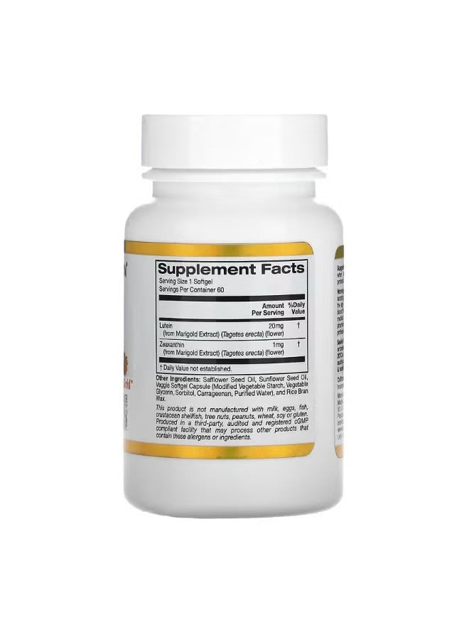 California Gold Nutrition lutein with zeaxanthin supplement for eye health in a white bottle