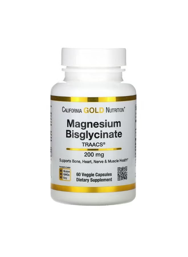 California Gold Nutrition Magnesium Bisglycinate 100 mg capsules for bone, heart, nerve, and muscle health