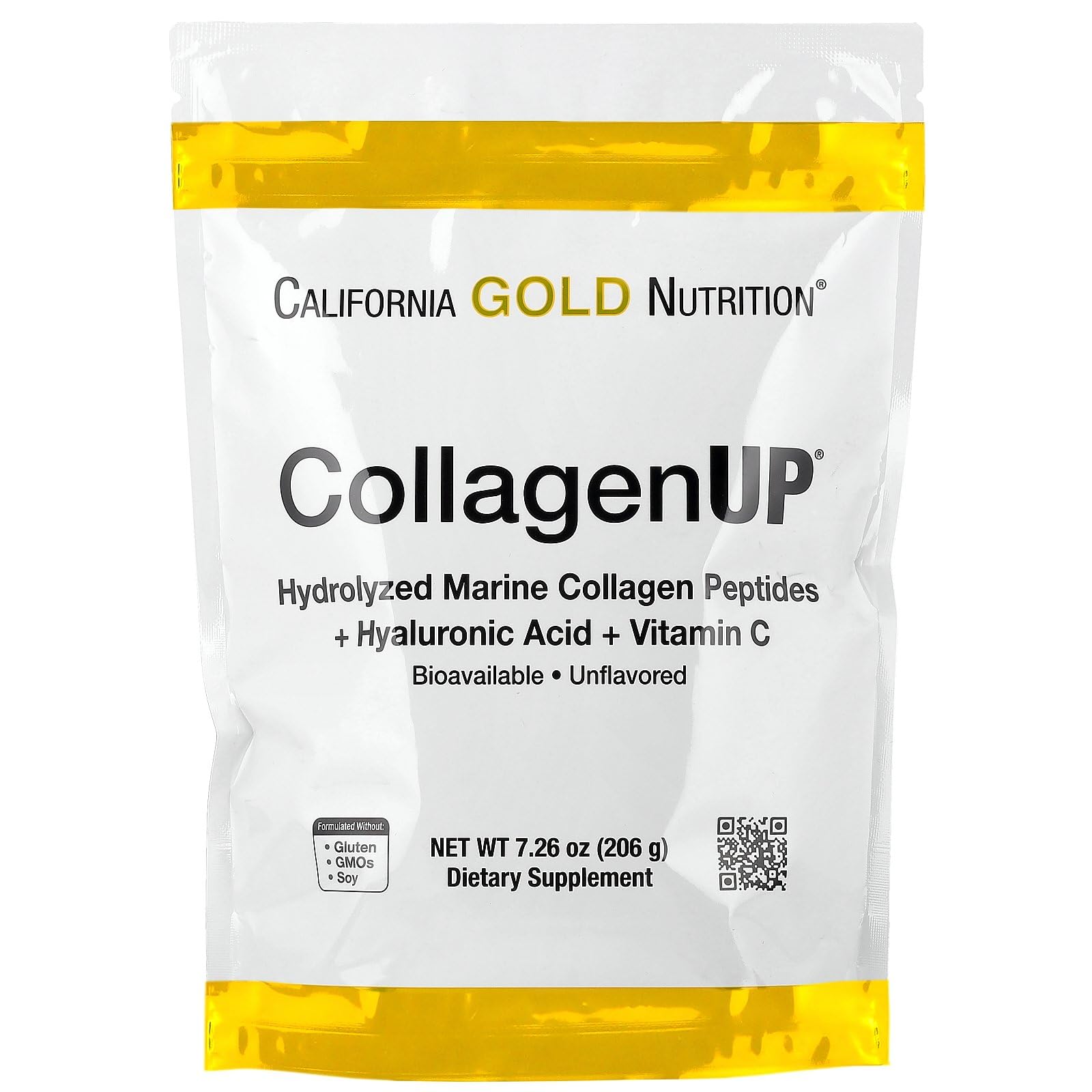 California Gold Nutrition CollagenUP hydrolyzed marine collagen peptides supplement unflavored pouch