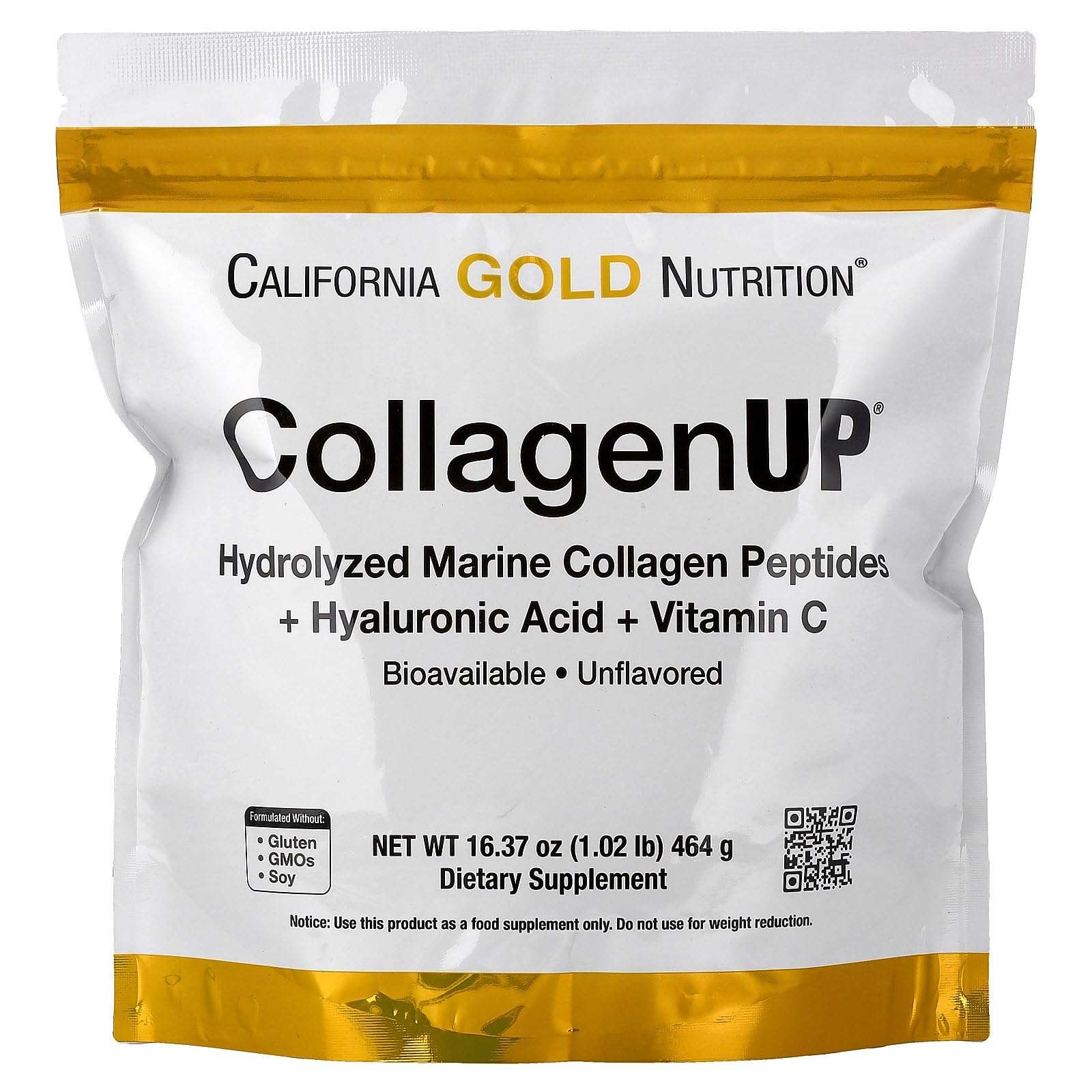 California Gold Nutrition Marine Collagen Peptides Supplement in unflavored powder form for enhanced wellness