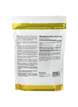 CollagenUp supplement pouch back label, white with gold foil seal