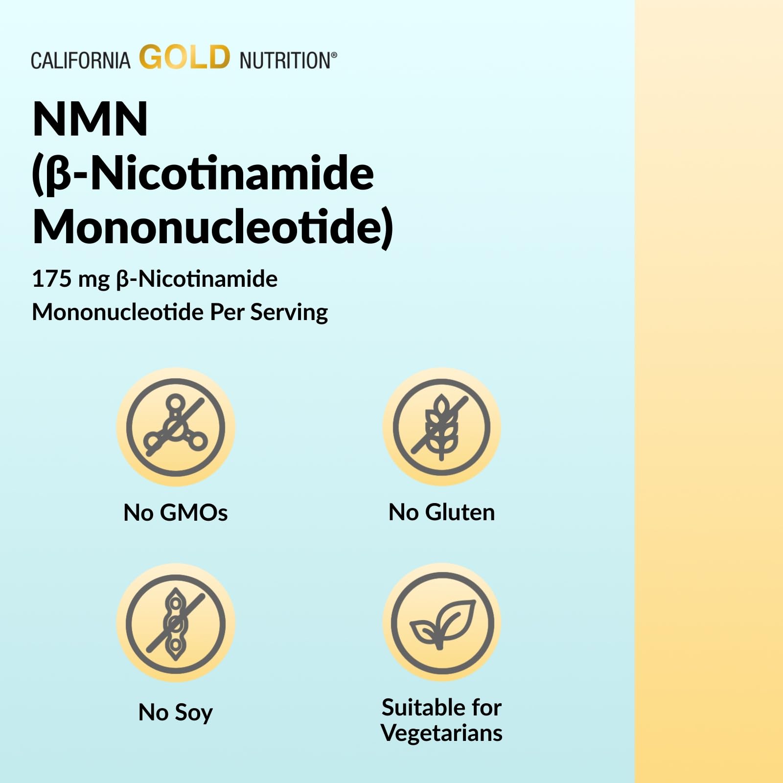 California Gold Nutrition NMN vegetarian capsules with 175 mg of β-Nicotinamide Mononucleotide per serving