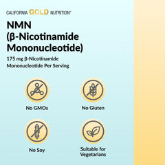 California Gold Nutrition NMN vegetarian capsules with 175 mg of β-Nicotinamide Mononucleotide per serving