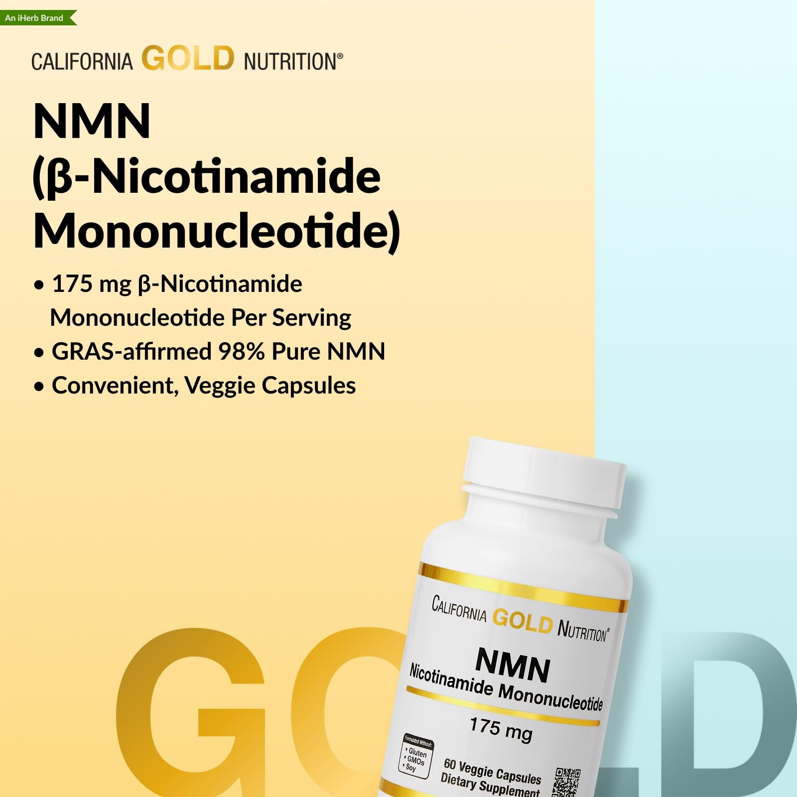 California Gold Nutrition NMN vegetarian capsules with 175 mg Nicotinamide Mononucleotide per serving