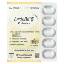 Probiotic blister pack labeled Lactobif 5, 5 billion CFU veggie capsules