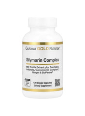California Gold Nutrition Silymarin Complex liver support supplement in a bottle with 120 veggie capsules