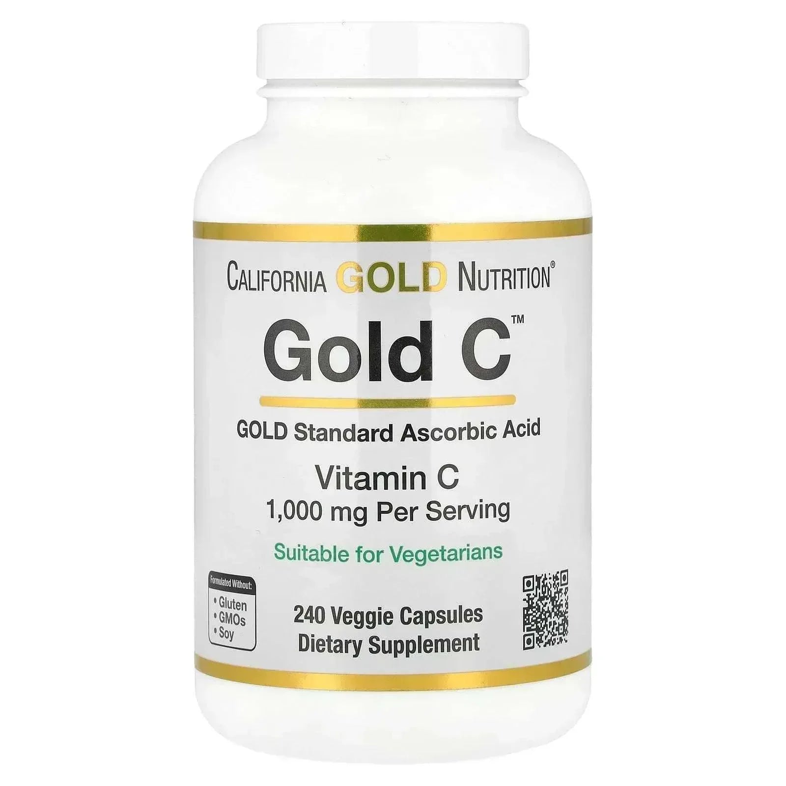 California Gold Nutrition Gold C USP Grade Vitamin C, 1000 mg, 240 Veggie Capsules - Mumzar