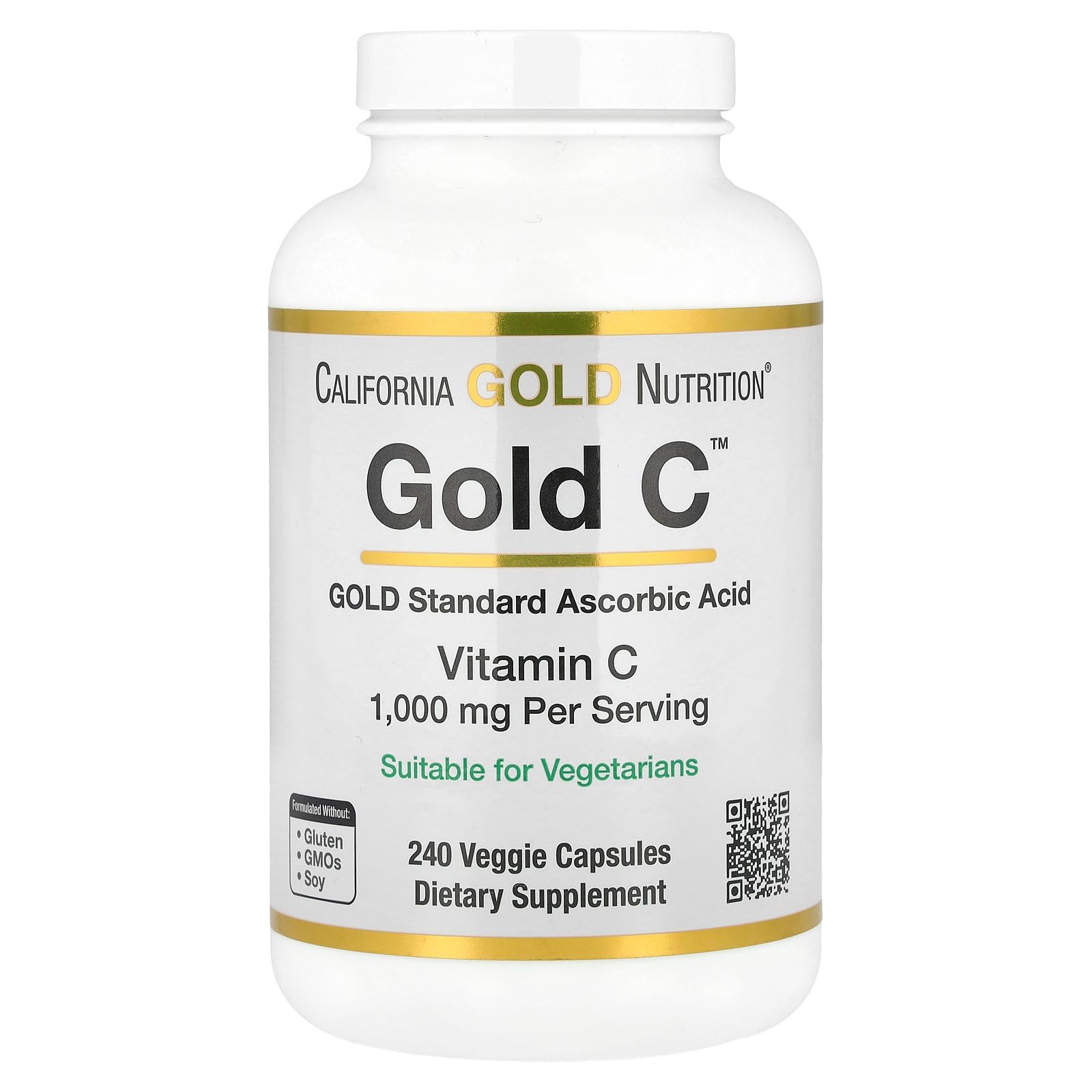 California Gold Nutrition Gold C Vitamin C supplement 1000mg in a bottle of 240 veggie capsules