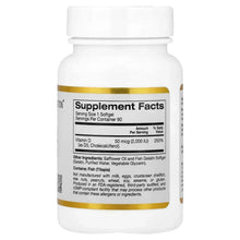 Vitamin D3 Supplement Facts label on bottle back with dosage and ingredient info