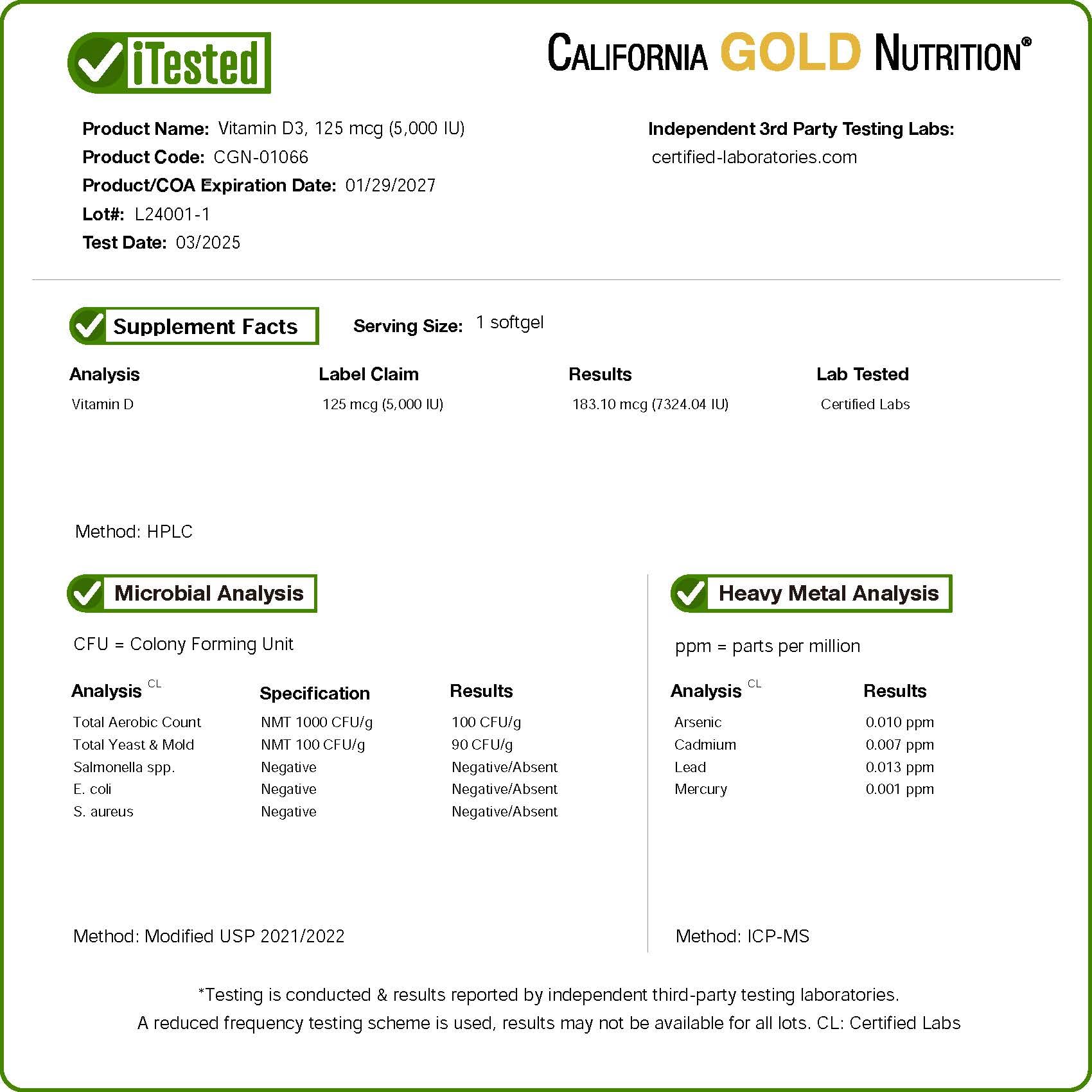 California Gold Nutrition Vitamin D3 capsules UAE, 125 mcg for immune support in a softgel form