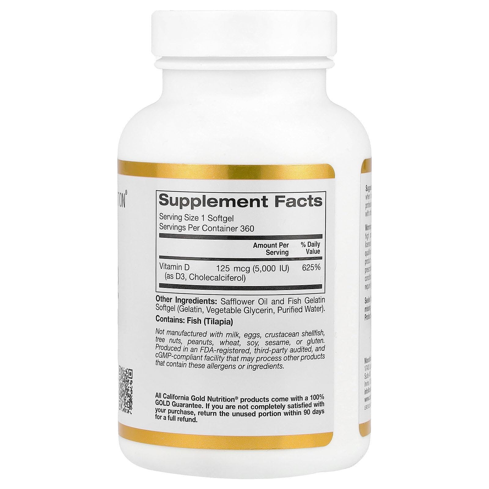 California Gold Nutrition Vitamin D3 capsules UAE in white bottle with supplement facts on label