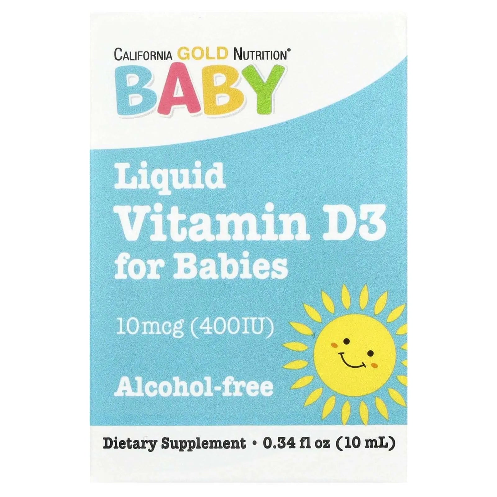 California Gold Nutrition Baby Liquid Vitamin D3 Drops for Babies, 10mcg Alcohol-free Supplement